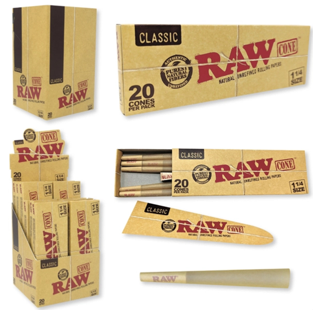 Raw 1 1/4 Size Classic Cones (20 cones per pack )