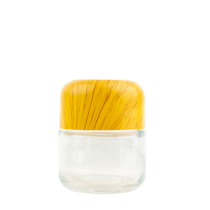 Child Resistant Clear Glass Dome Flint Jar with Wooden Lid (2oz. and 4oz.)