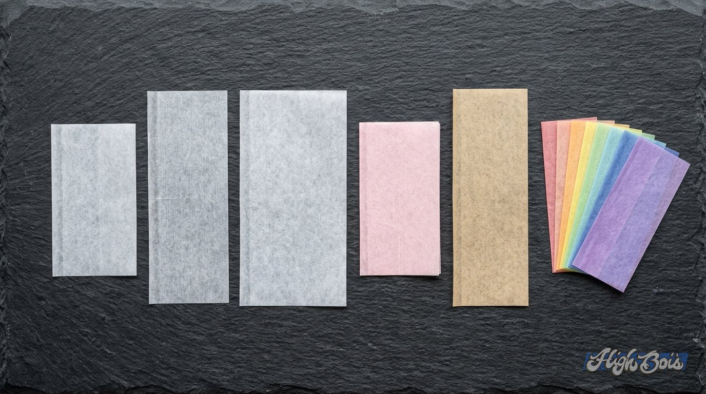 Elements rice papers in 1¼, king size slim and king size, plus Pink, Red and Prism