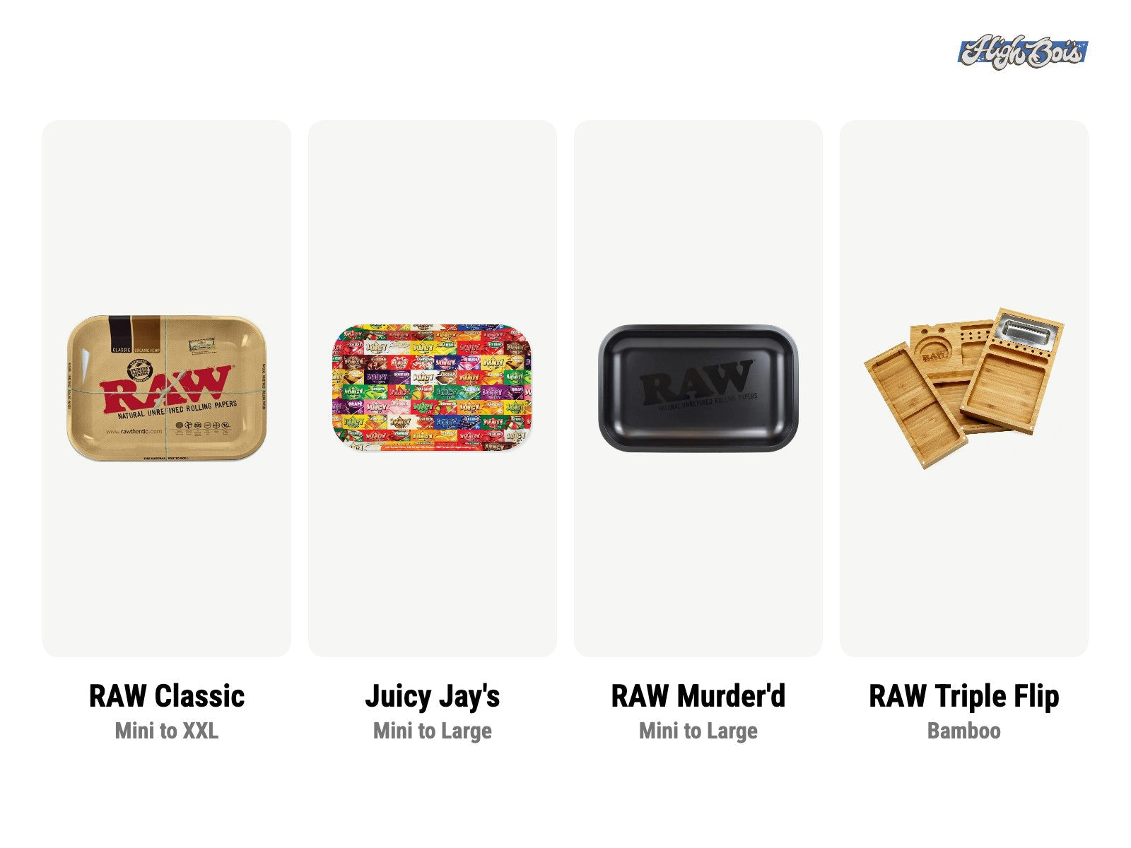 RAW rolling trays in different sizes