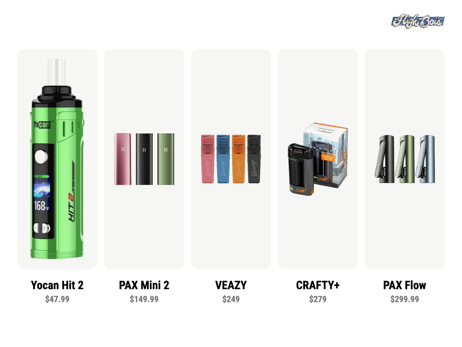 CRAFTY+, VEAZY, PAX Flow, PAX Mini 2 and Yocan Hit 2 vaporizers