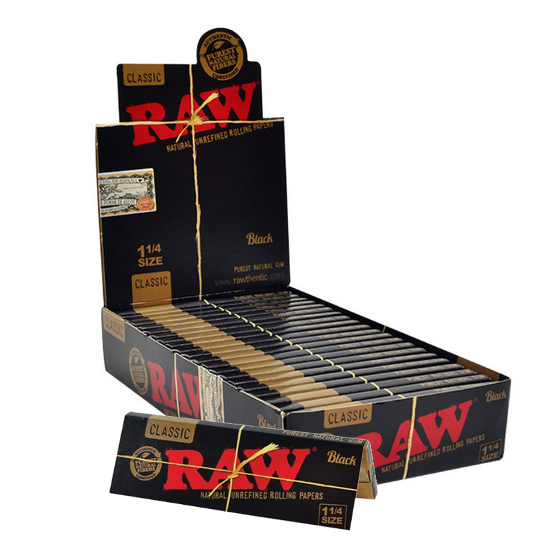Raw Papers 1 1/4 Black - Natural, Unbleached Rolling Papers