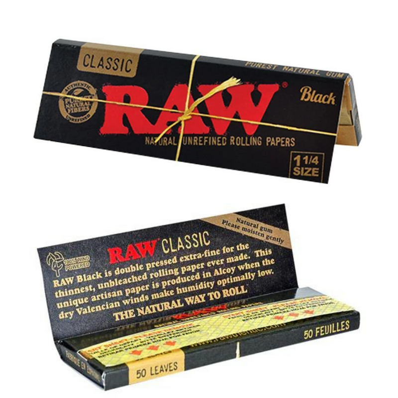 Raw Papers 1 1/4 Black - Natural, Unbleached Rolling Papers