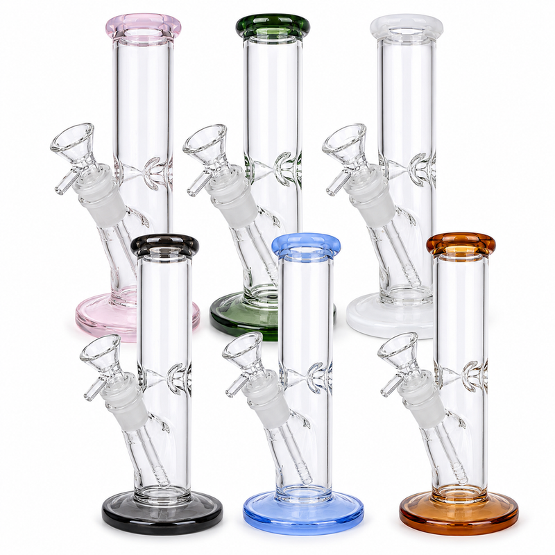 8" Clear Straight Tube Bong with Color Rings