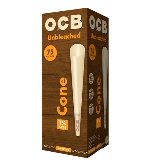 OCB Virgin Unbleached 1 1/4 Cones - Box (75 Cones)