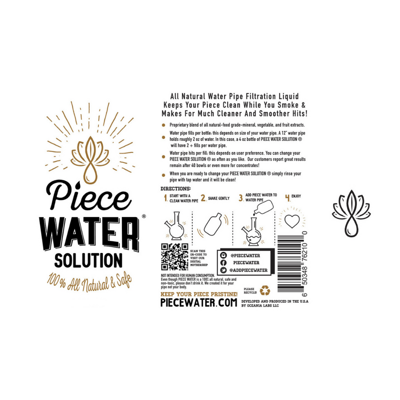 Piece Water 12oz - Premium Glass Water Alternative for Bongs and Water Pipes