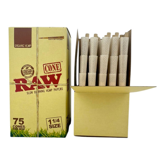 RAW Organic Hemp 1 1/4 Cones - Box (75 Cones)