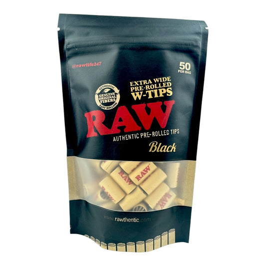 RAW Black Wide Pre-Rolled Tips - Bag of 50 Extra Wide Tips