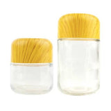 Child Resistant Clear Glass Dome Flint Jar with Wooden Lid (2oz. and 4oz.)