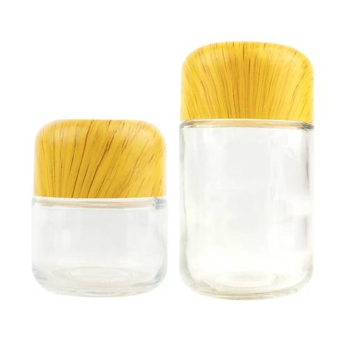 Child Resistant Clear Glass Dome Flint Jar with Wooden Lid (2oz. and 4oz.)